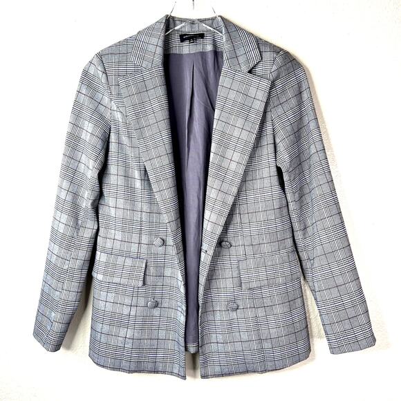 Majorelle Rhea Blazer Jacket Gray Plaid Front Button Padded Shoulders XXS - Picture 2 of 8